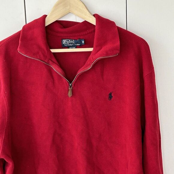 Polo Ralph Lauren Pullover Quarter Zip Mens Size XXL Red Knit Preppy Classic - Picture 4 of 5
